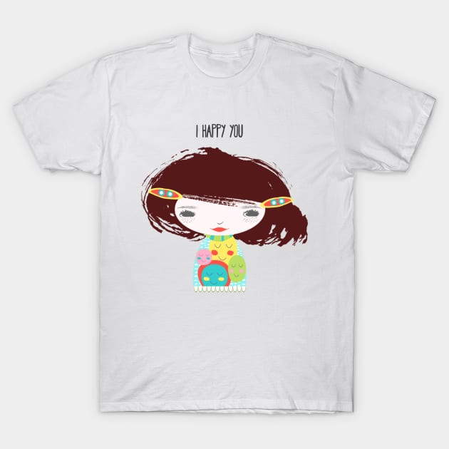 Smiley Face Girl Brown Hair T-Shirt by tracey